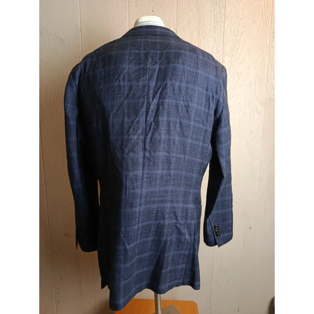 Proper Cloth Sport Coat Mens 40 R Windowpane Wool  Silk Linen Half Lined Blazer